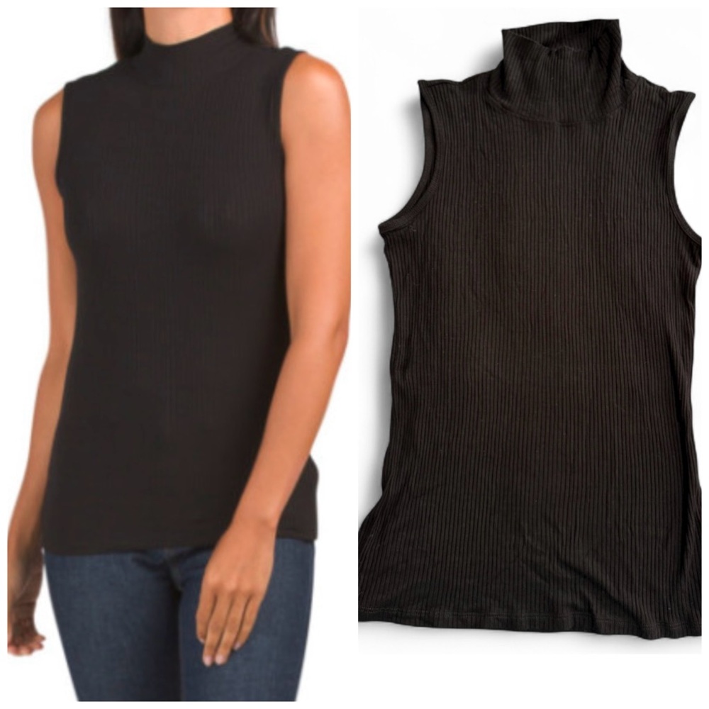 Rachel Zoe Black Sleeveless Mock Turtleneck Top Medium